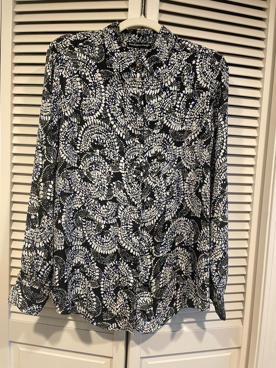 Madewell Tops - Black, White, Blue with Yellow highlights Long-Sleeve Blouse - Madison Paige